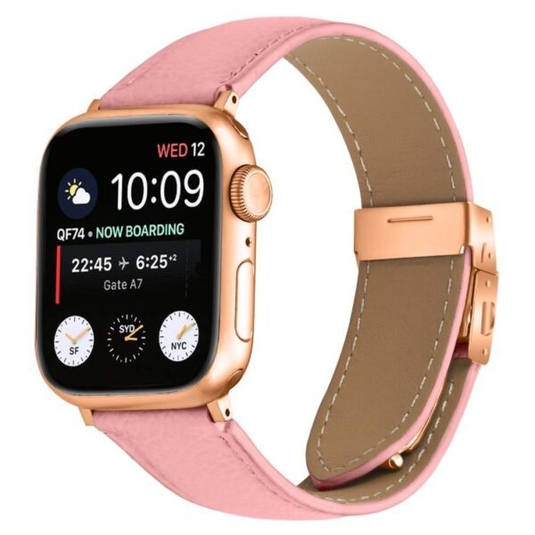 Lychee Texture Rose Gold Turtle Back Buckle Leather Apple Watch Straps